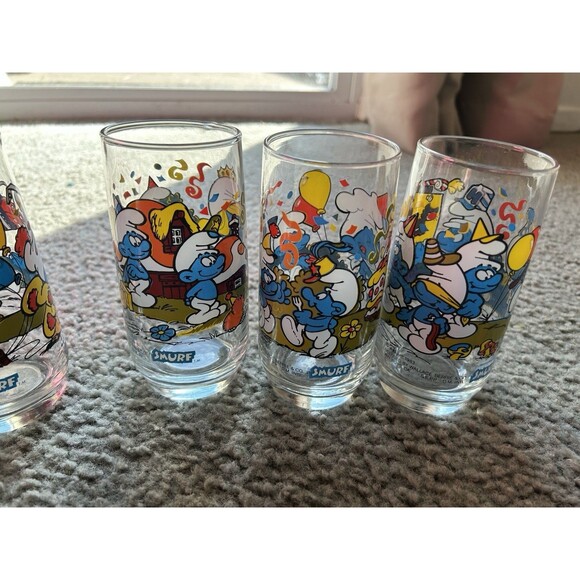 1982 - Smurf Glasses - Hardee’s Promo - Lot Of 6 - Peyo - Wallace Berrie & Co - Picture 5 of 7